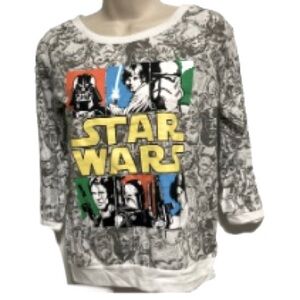 STAR WARS Freeze Cropped Boat Neck Graphic Long Sleeve Top Womens Small Medium